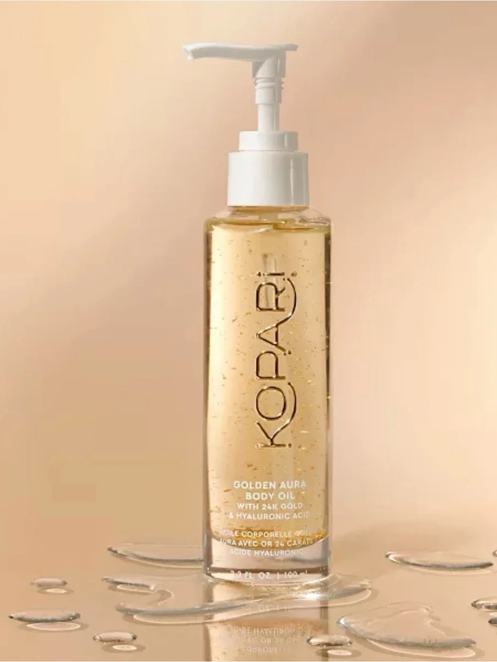 Kopari Golden Body Oil - Clear Bottle with Gold Oil and White Pump